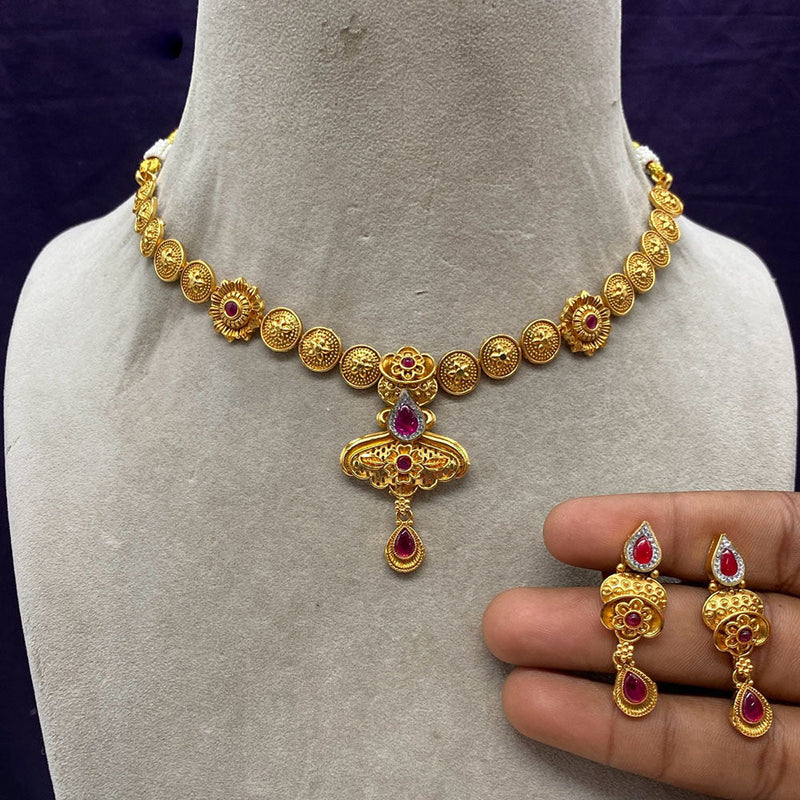 Amoliya Jewels Gold Plated Pota Stone Necklace Set