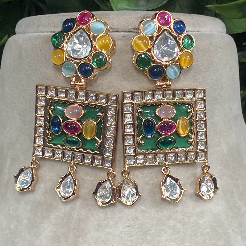 Amoliya Jewels Gold Plated Polki Kundan And Monalisa Dangler Earrings