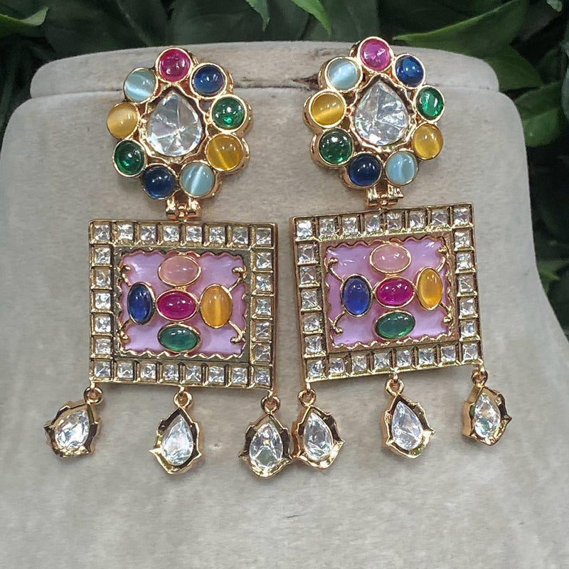 Amoliya Jewels Gold Plated Polki Kundan And Monalisa Dangler Earrings