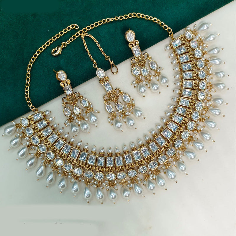 Amoliya Jewels Gold Plated Polki Kundan And Pearls Necklace Set