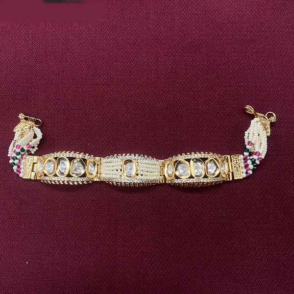 Amoliya Jewels Gold Plated Polki Kundan And Pearl Bracelet