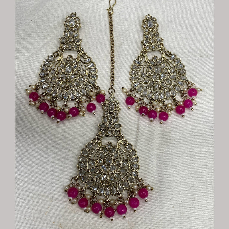 Amoliya Jewels Crystal Stone Earrings With Maangtikka Set