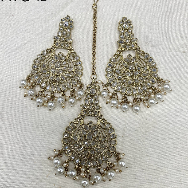 Amoliya Jewels Crystal Stone Earrings With Maangtikka Set