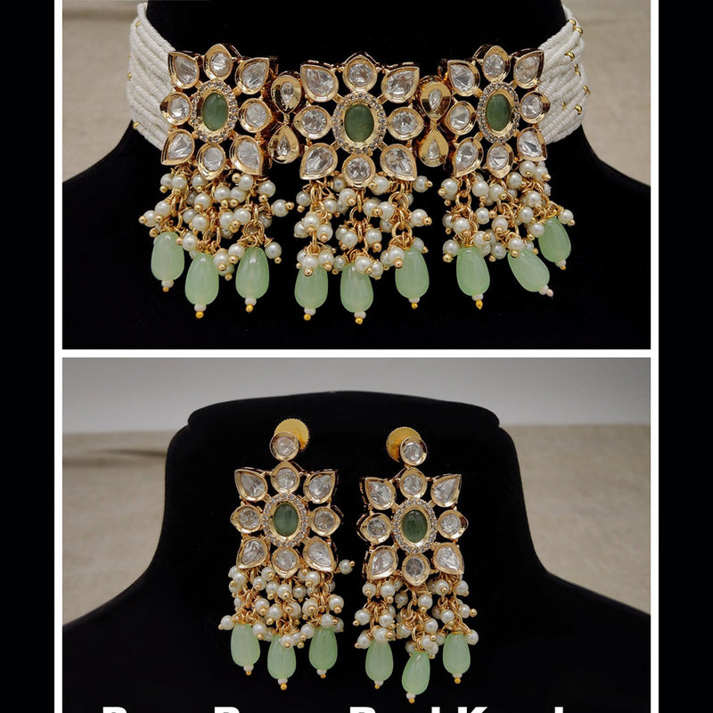 Amoliya Jewels Gold Plated Polki Kundan & Beads Choker Necklace Set