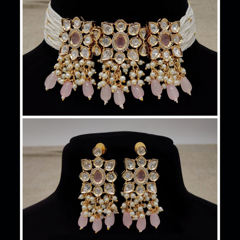 Amoliya Jewels Gold Plated Polki Kundan & Beads Choker Necklace Set