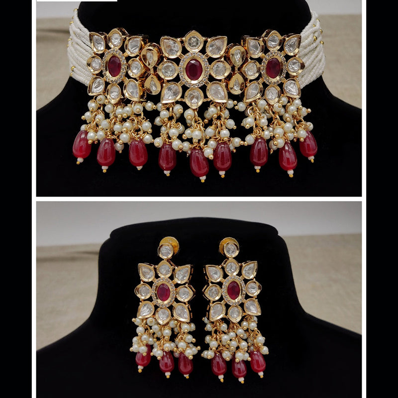 Amoliya Jewels Gold Plated Polki Kundan & Beads Choker Necklace Set