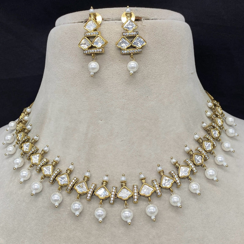 Amoliya Jewels Polki Kundan & Pearl Necklace Set