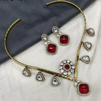 Amoliya Jewels Gold Plated Polki Kundan Necklace Set