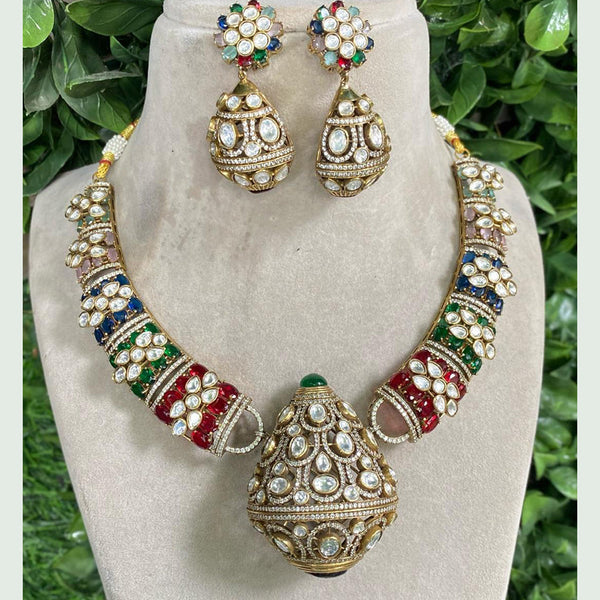 Amoliya Jewels Gold Plated Polki Kundan Necklace Set