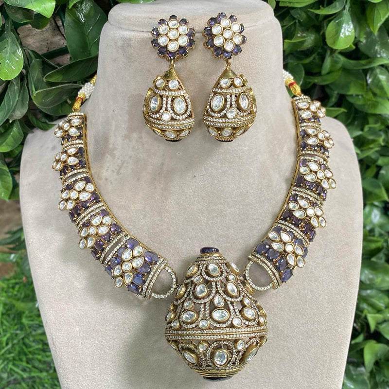 Amoliya Jewels Gold Plated Polki Kundan Necklace Set