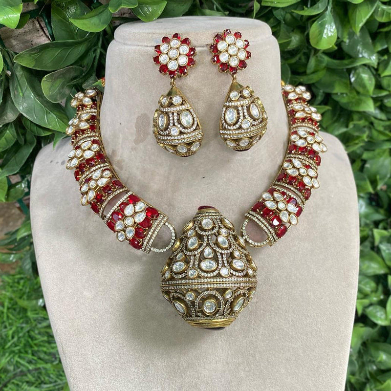 Amoliya Jewels Gold Plated Polki Kundan Necklace Set