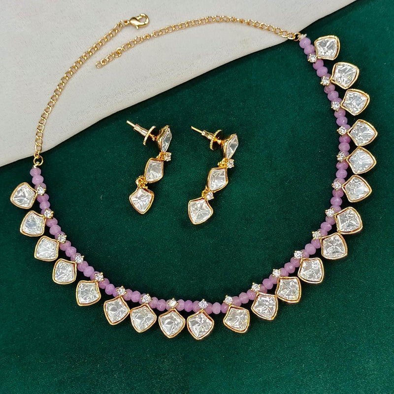 Amoliya Jewels Gold Plated Polki Kundan Necklace Set