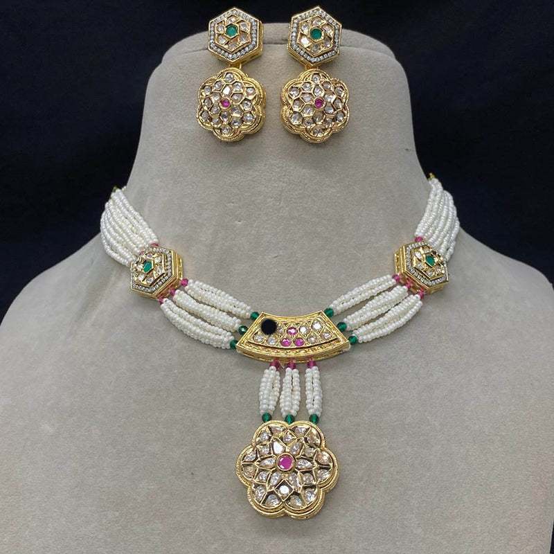 Amoliya Jewels Gold Plated Polki Kundan Necklace Set