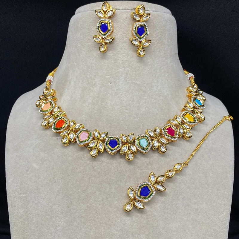 Amoliya Jewels Gold Plated Polki Kundan Choker Necklace Set