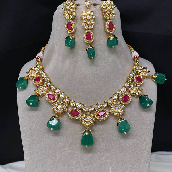 Amoliya Jewels Gold Plated Polki Kundan Necklace Set