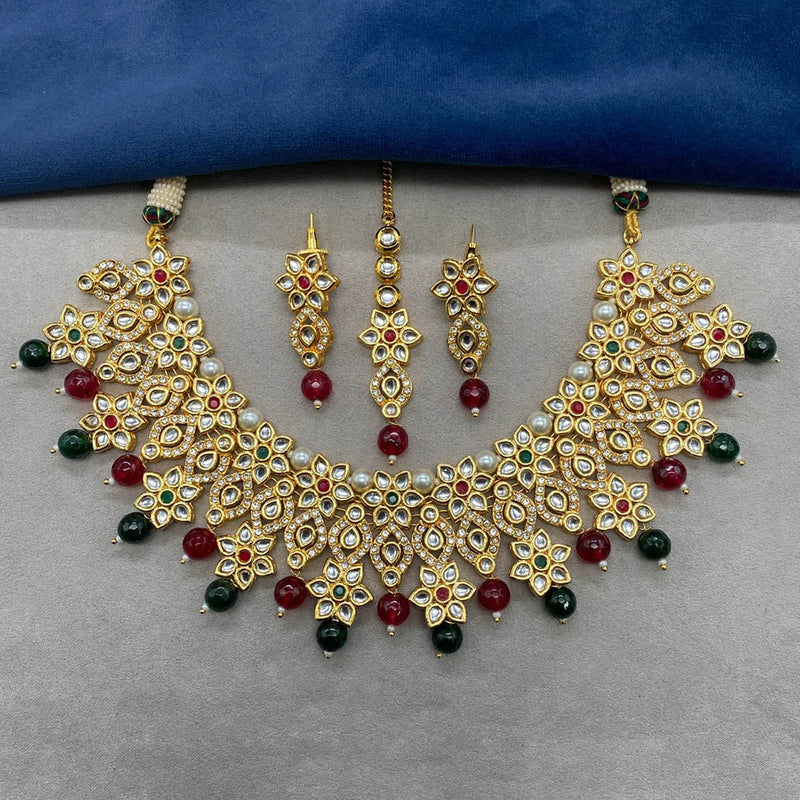 Amoliya Jewels Gold Plated Polki Kundan Necklace Set