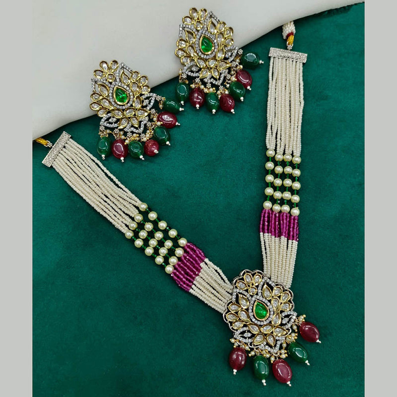 Amoliya Jewels Gold Plated Polki Kundan Necklace Set