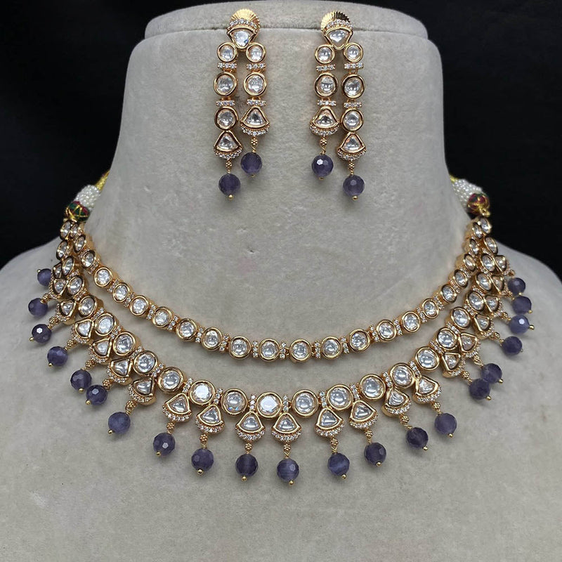 Amoliya Jewels Gold Plated Polki Kundan Necklace Set