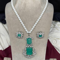 Amoliya Jewels Silver Plated AD And Pearls Necklace Set