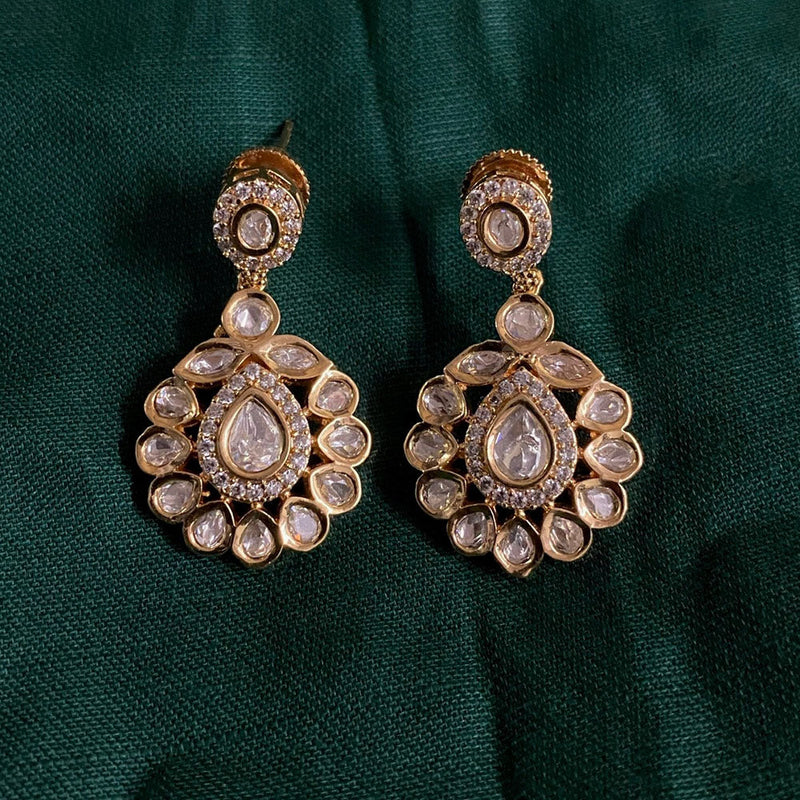 Amoliya Jewels Gold Plated Polki Kundan Stone Dangler Earrings