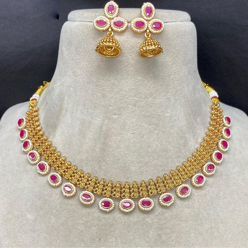 Amoliya Jewels Gold Plated Pota Stone Pearls Necklace Set