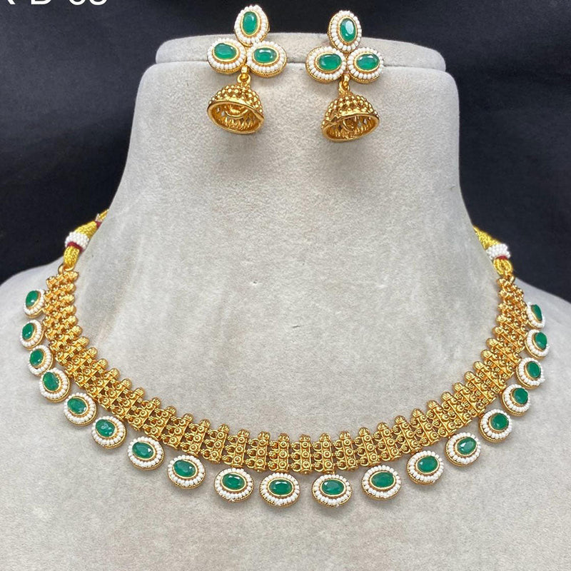 Amoliya Jewels Gold Plated Pota Stone Pearls Necklace Set