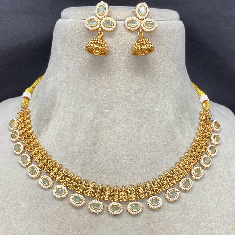 Amoliya Jewels Gold Plated Pota Stone Pearls Necklace Set