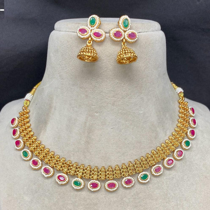 Amoliya Jewels Gold Plated Pota Stone Pearls Necklace Set