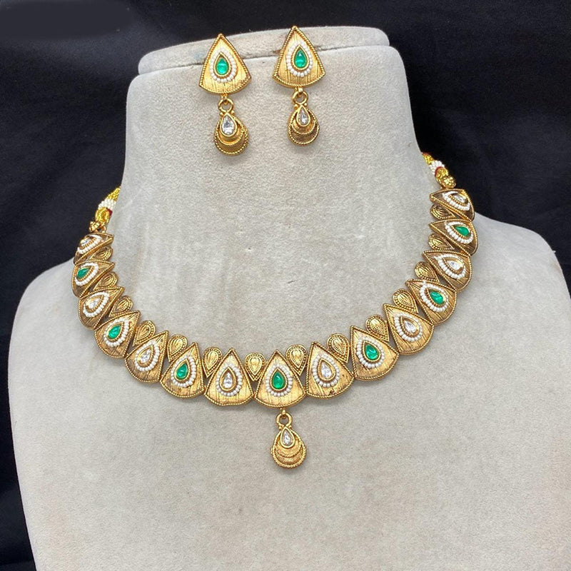 Amoliya Jewels Gold Plated Pota Stone Pearls Necklace Set