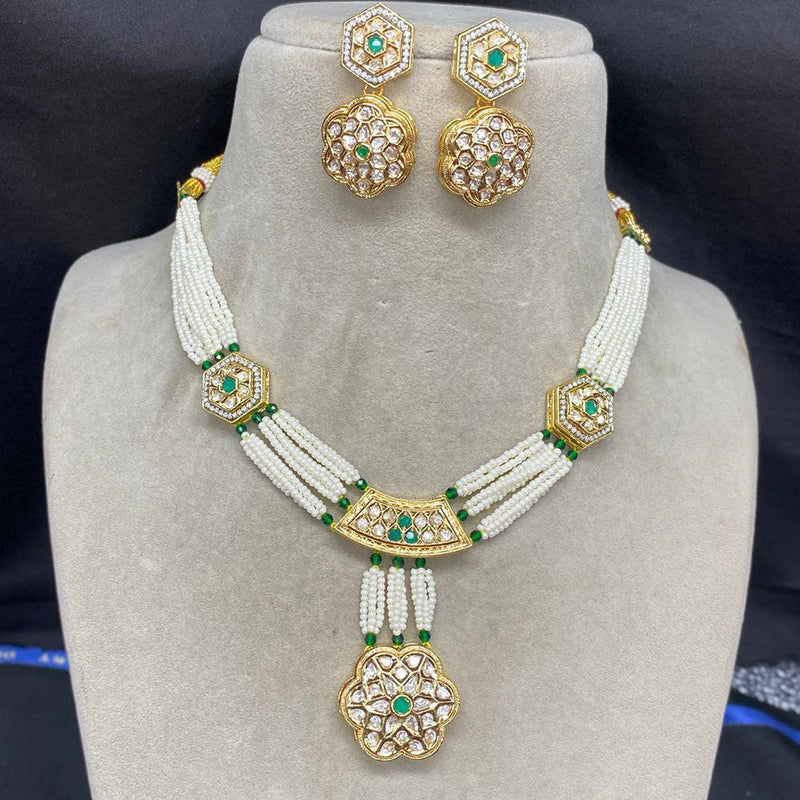 Amoliya Jewels Gold Plated Polki Kundan Stone And Pearls Necklace Set