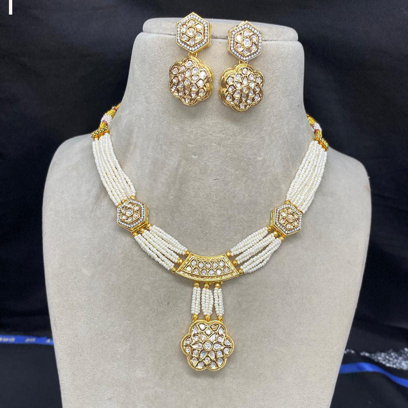 Amoliya Jewels Gold Plated Polki Kundan Stone And Pearls Necklace Set