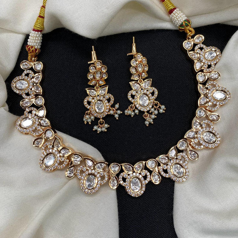 Amoliya Jewels Gold Plated Polki Kundan Stone Necklace Set