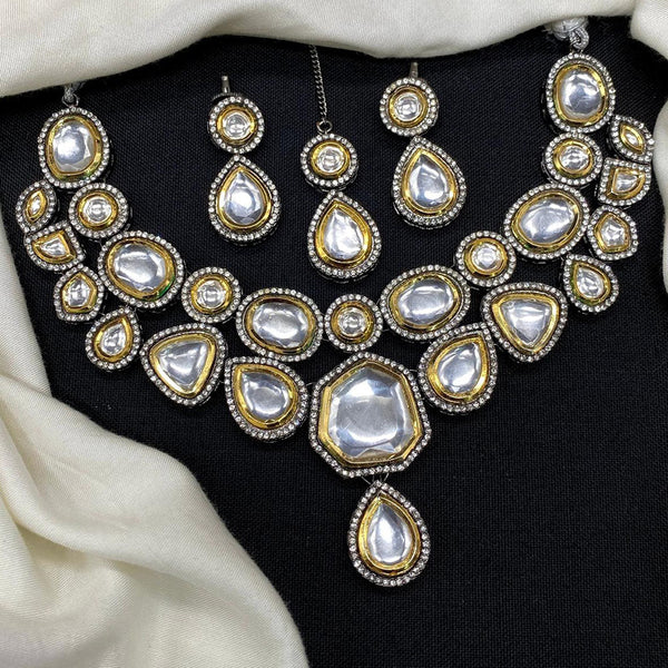 Amoliya Jewels 2 Tone Plated Polki Kundan Stone Necklace Set