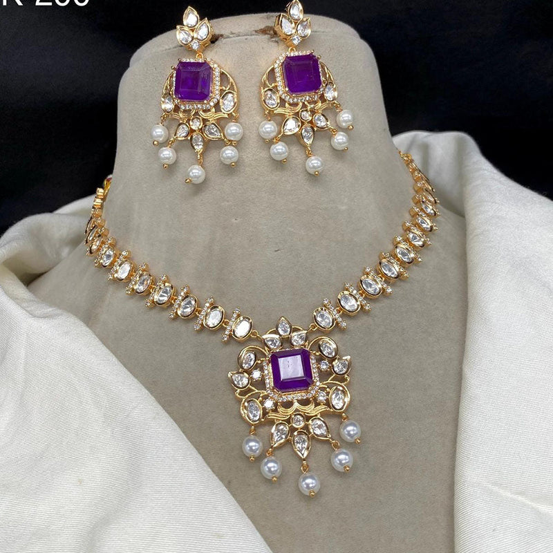 Amoliya Jewels Gold Plated Polki Kundan Stone Necklace Set