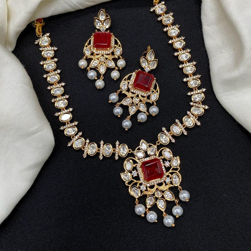 Amoliya Jewels Gold Plated Polki Kundan Stone Necklace Set