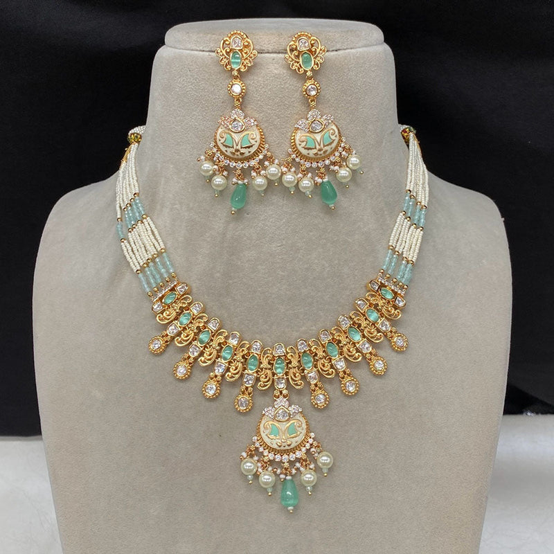 Amoliya Jewels Gold Plated Polki Kundan Stone And Meenakari Necklace Set