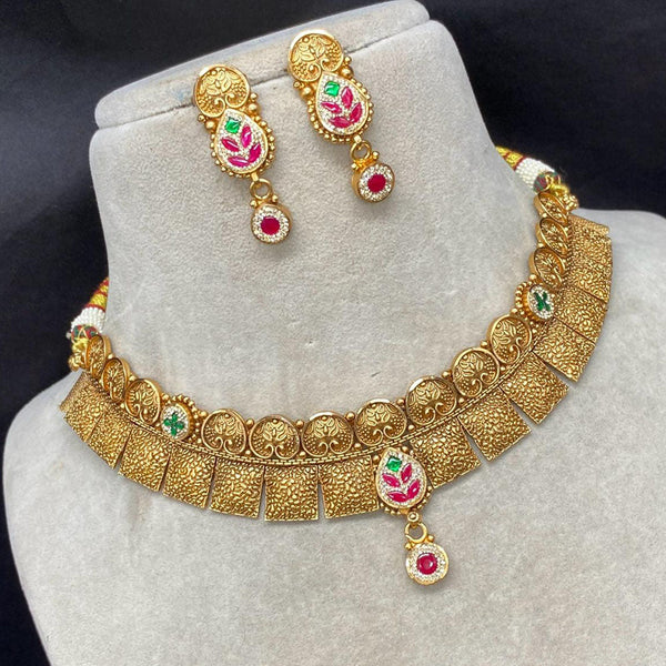 Amoliya Jewels Gold Plated Pota Stone Necklace Set