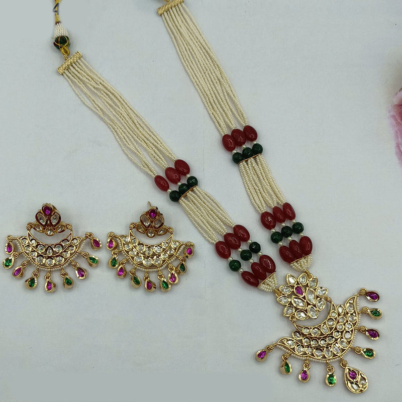 Amoliya Jewels Gold Plated Polki Kundan Stone Long Necklace Set