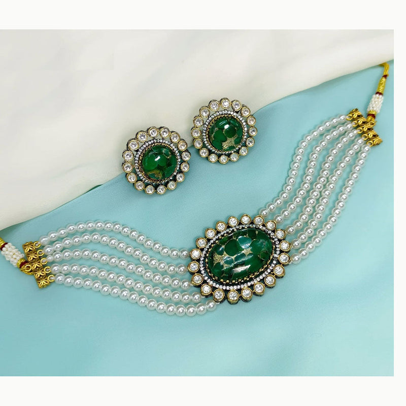 Amoliya Jewels Gold Plated Kundan Stone And Pearls Choker Necklace Set