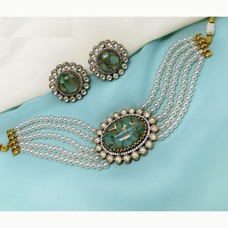 Amoliya Jewels Gold Plated Kundan Stone And Pearls Choker Necklace Set