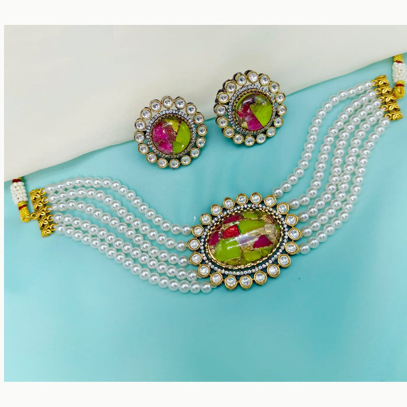 Amoliya Jewels Gold Plated Kundan Stone And Pearls Choker Necklace Set