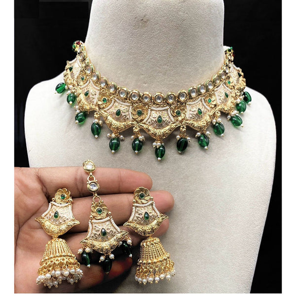 Amoliya Jewels Gold Plated Kundan Stone And Pearls Meenakari Choker Necklace Set