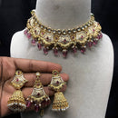 Amoliya Jewels Gold Plated Kundan Stone And Pearls Meenakari Choker Necklace Set