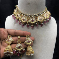 Amoliya Jewels Gold Plated Kundan Stone And Pearls Meenakari Choker Necklace Set