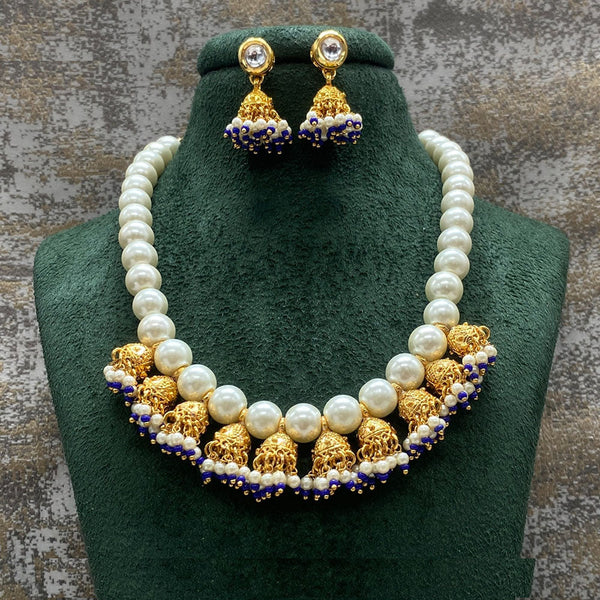 Amoliya Jewels Gold Plated Kundan Stone And Pearls Necklace Set