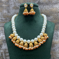Amoliya Jewels Gold Plated Kundan Stone And Pearls Necklace Set