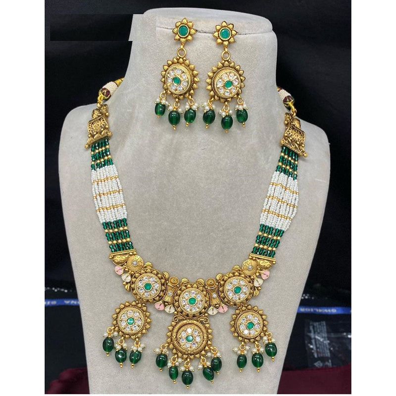 Amoliya Jewels Gold Plated Kundan Stone And Pearls Meenakari Necklace Set