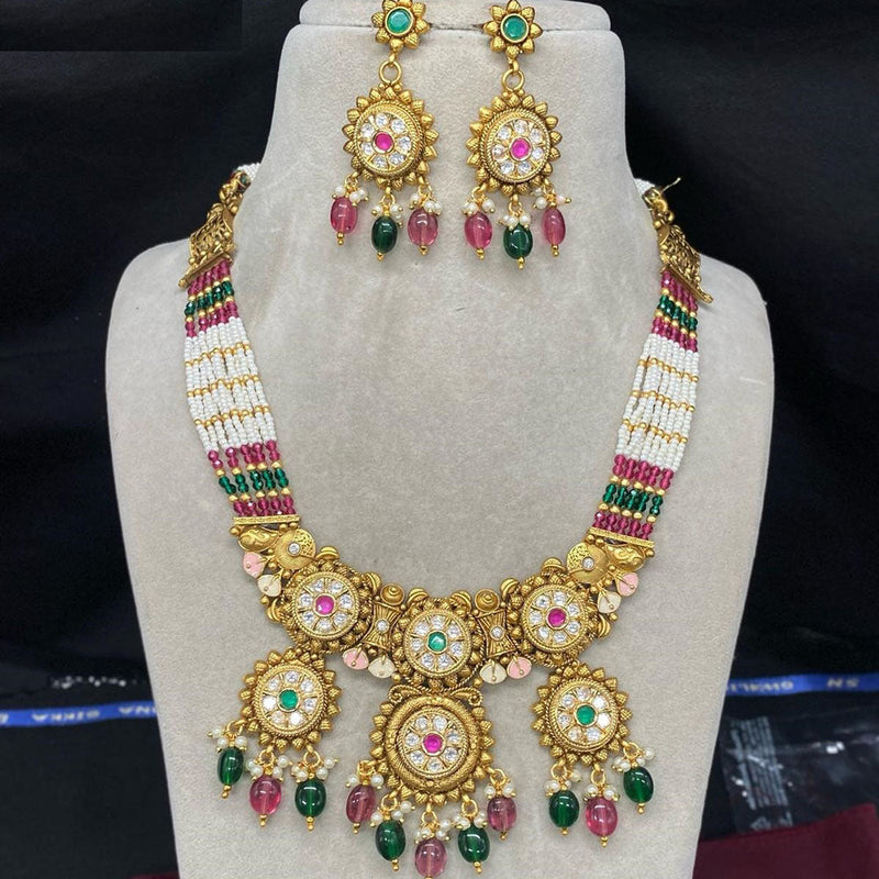 Amoliya Jewels Gold Plated Kundan Stone And Pearls Meenakari Necklace Set