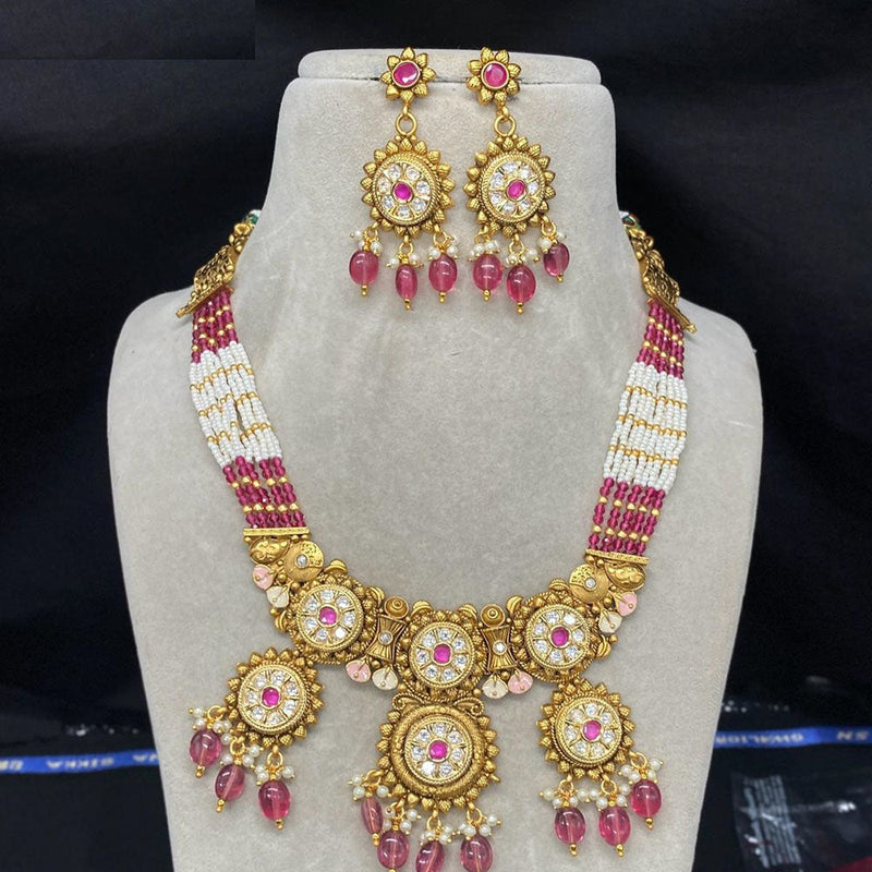 Amoliya Jewels Gold Plated Kundan Stone And Pearls Meenakari Necklace Set