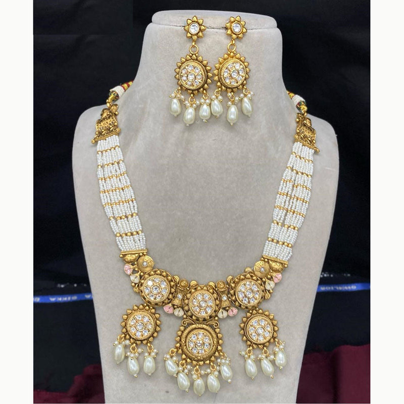 Amoliya Jewels Gold Plated Kundan Stone And Pearls Meenakari Necklace Set